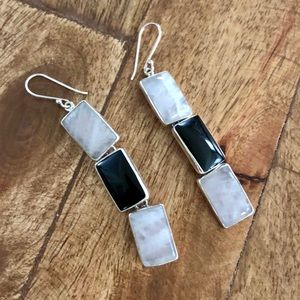 Sterling, onyx and rose quartz earrings.